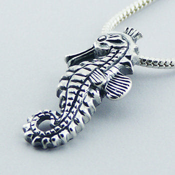 Sterling Silver Seahorse Charm Pendant Ornamented Antiqued