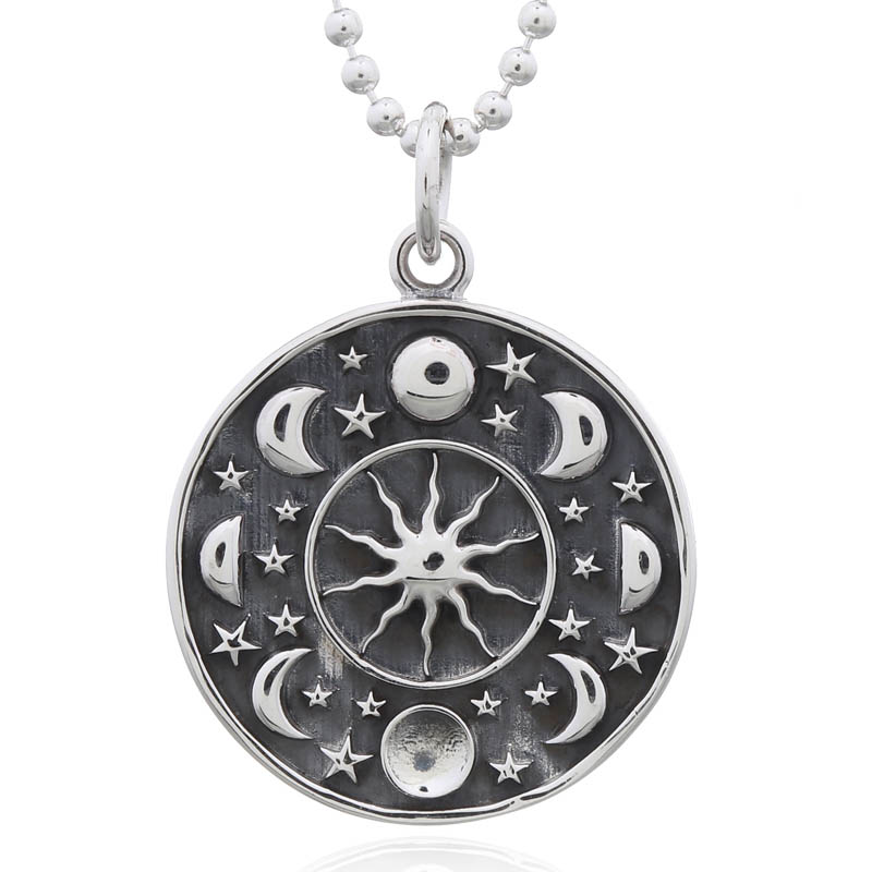 Exquisite Phases Of The Moon And Stars 925 Silver Pendant
