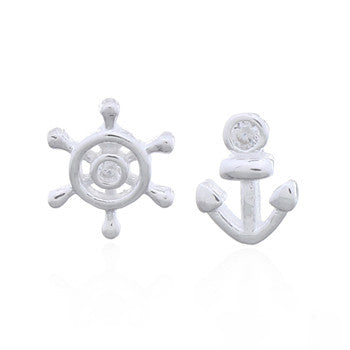 Helm and Anchor Silver Studs Clear CZ Gemstones