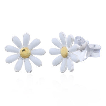 925 Sterling Silver and Enamel Flower Stud Earrings