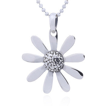 Sterling Silver Daisy Flower Pendant Convexed Fluted Center