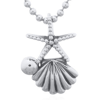 Starfish and Seashell 925 Sterling Silver Pendant