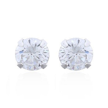 Round Teensy Cubic Zirconia Silver Stud Earrings