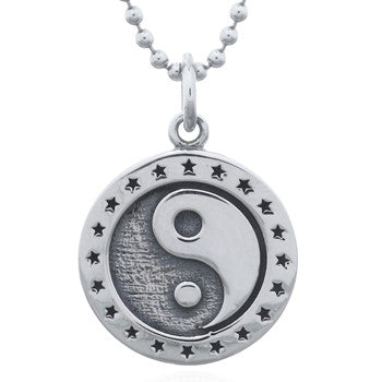 Oxidized Classic Yin Yang With Stars 925 Sterling Silver Pendant