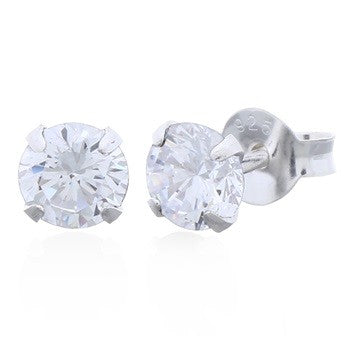 Round Teensy Cubic Zirconia Silver Stud Earrings