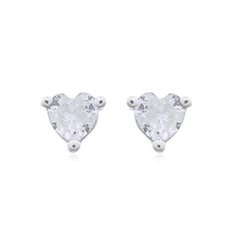 Minimalist White CZ Heart Stud Silver Earrings