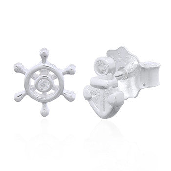 Helm and Anchor Silver Studs Clear CZ Gemstones