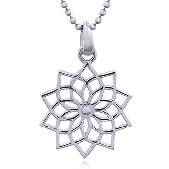 Silver Open Lotus Mandala Pendant