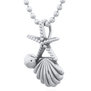 Starfish and Seashell 925 Sterling Silver Pendant
